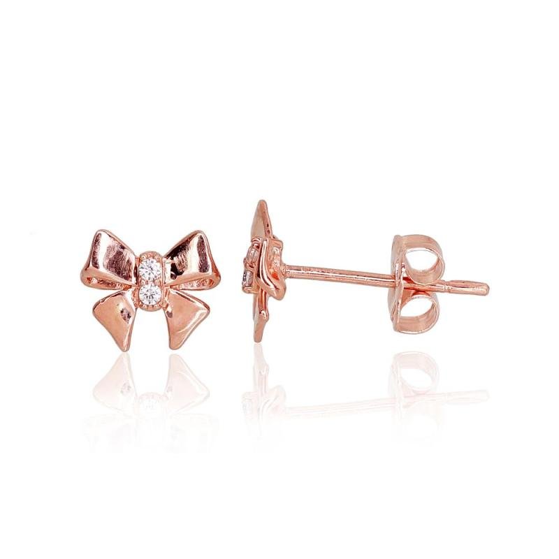 Gold classic studs earrings, Red Gold 585°, Zirkons
