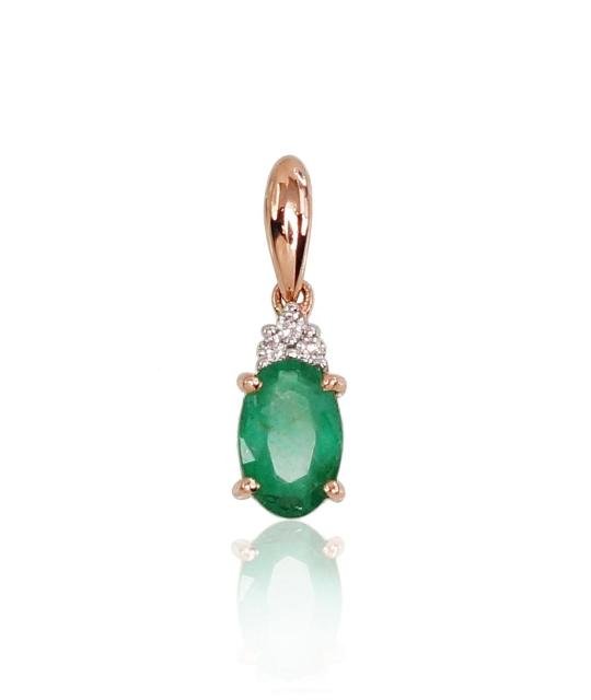 Gold pendant, Red Gold 585°, Rhodium (Plating), Diamonds, Emerald