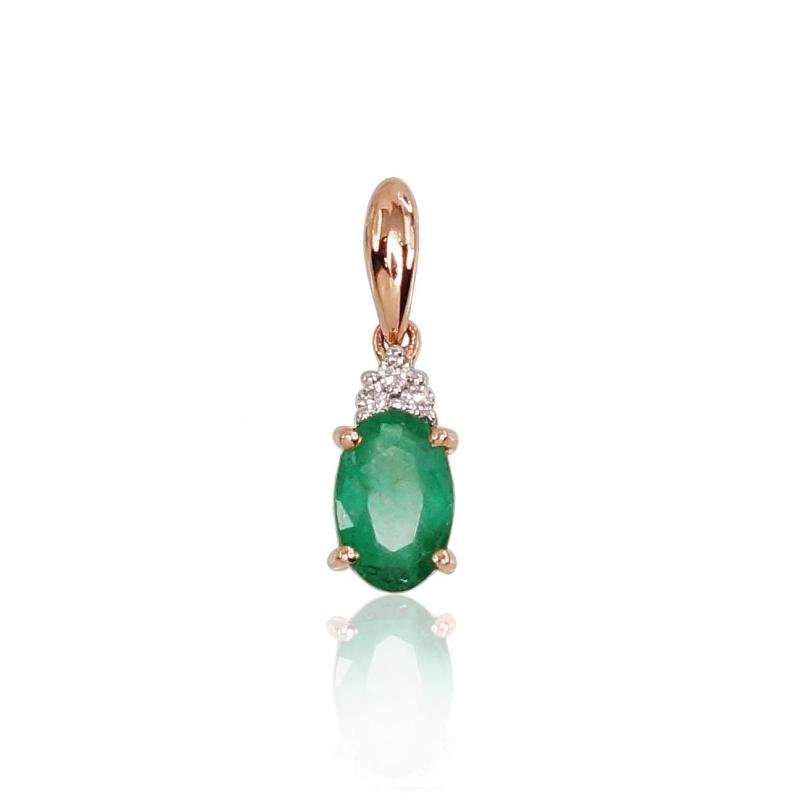 Gold pendant, Red Gold 585°, Rhodium (Plating), Diamonds, Emerald