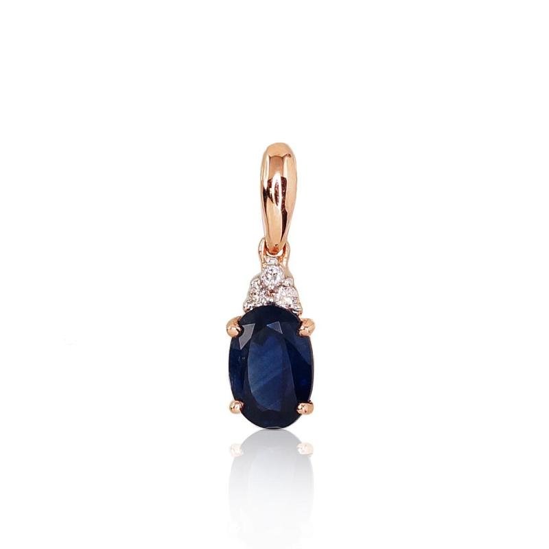 Gold pendant, Red Gold 585°, Rhodium (Plating), Diamonds, Sapphire