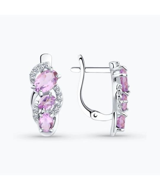Silver Earrings Sokolov with Amethyst and Cubic Zirconia