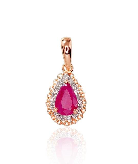Gold pendant, Red Gold 585°, Rhodium (Plating), Diamonds, Ruby