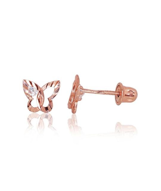 Gold screw studs earrings, Red Gold 585°, Zirkons