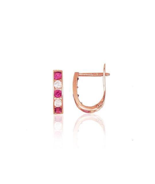 Gold earrings with 'english' lock, Red Gold 585°, Zirkons
