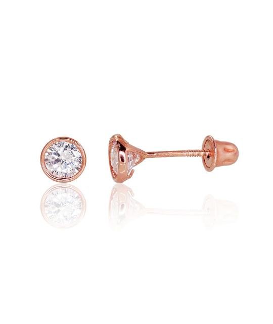 Gold screw studs earrings, Red Gold 585°, Zirkons