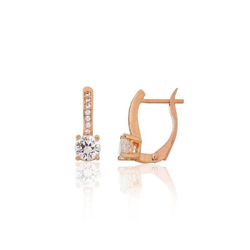 Gold earrings with 'english' lock, Red Gold 585°, Zirkons