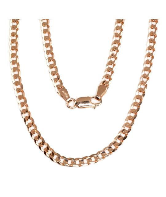 Silver chain Curb 3.9 mm, diamond cut, Silver 925°, red gold (Plating)