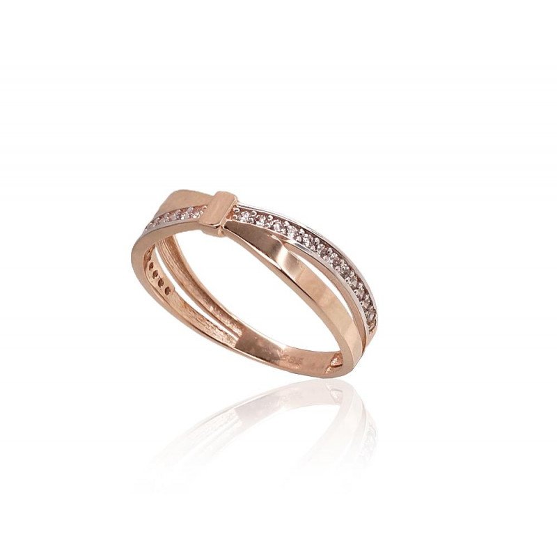 Gold ring, Red Gold 585°, Rhodium (Plating), Zirkons